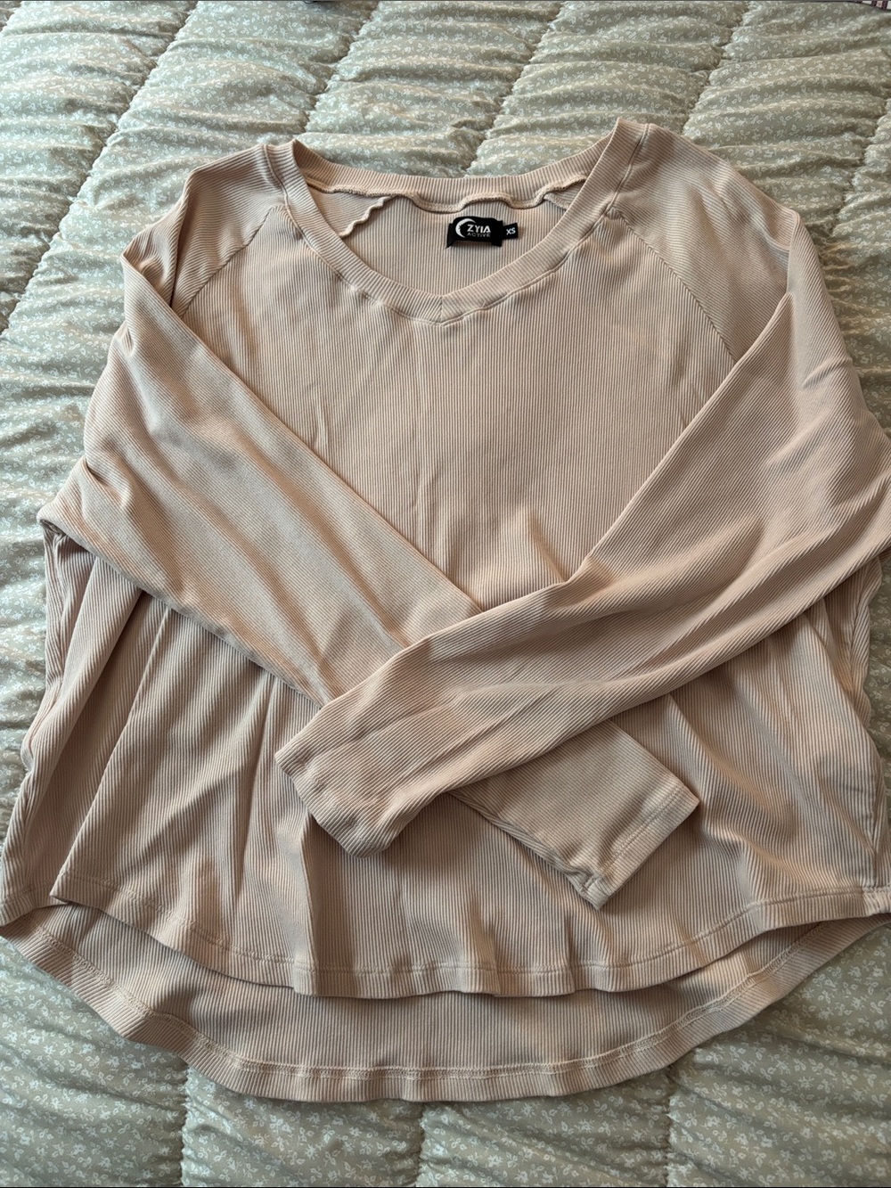 ZYIA Long Sleeve Ribbed Top in Blush
